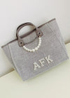 Ella Pearl Initial Canvas Tote Bag / French Gray